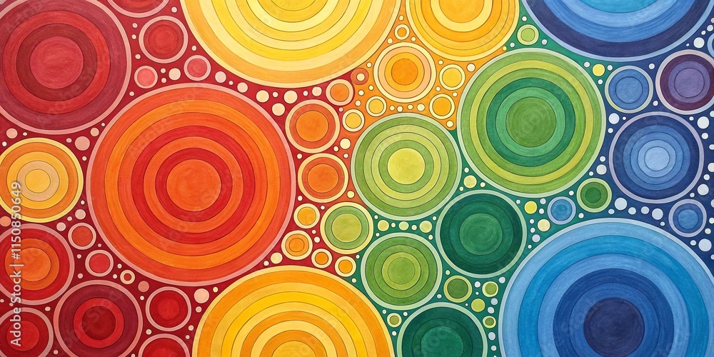 Poster a colorful painting of circles with a rainbow in the middle