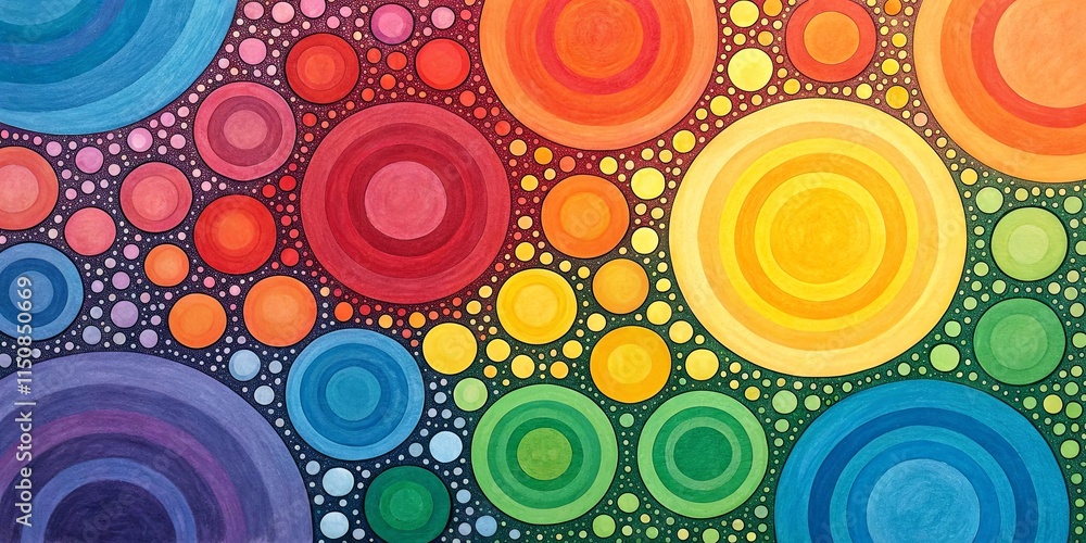 Poster a colorful painting of circles with a rainbow background