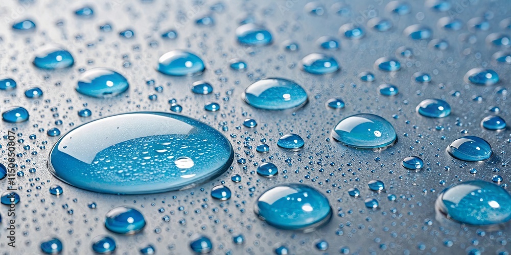 Poster a drop of water on a surface with many other drops of water surrounding it
