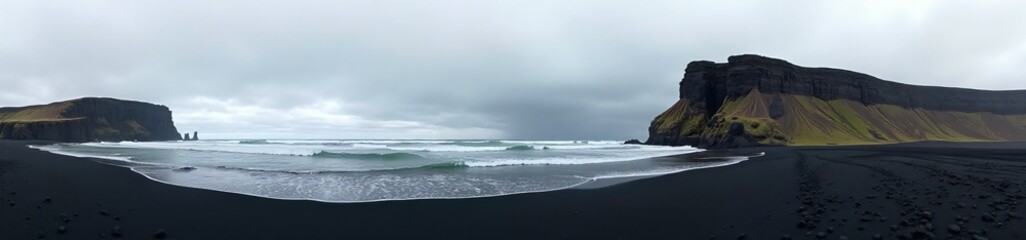 Fototapeta premium 360 degree photo, Icelandic Black Sand Beach, A 360-degree view