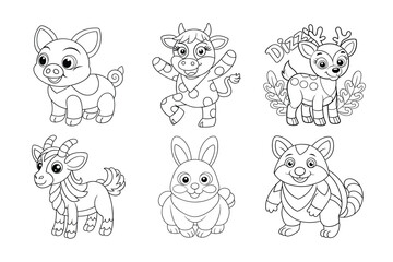 Cute Animals Line Art for Kids Color Book