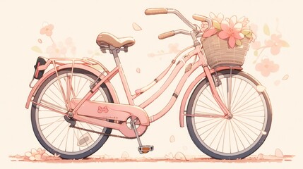Fototapeta premium Pink bicycle, flower basket, springtime scene.