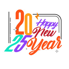 Typography 2025 colorful Happy New Year card, poster, banner and card design