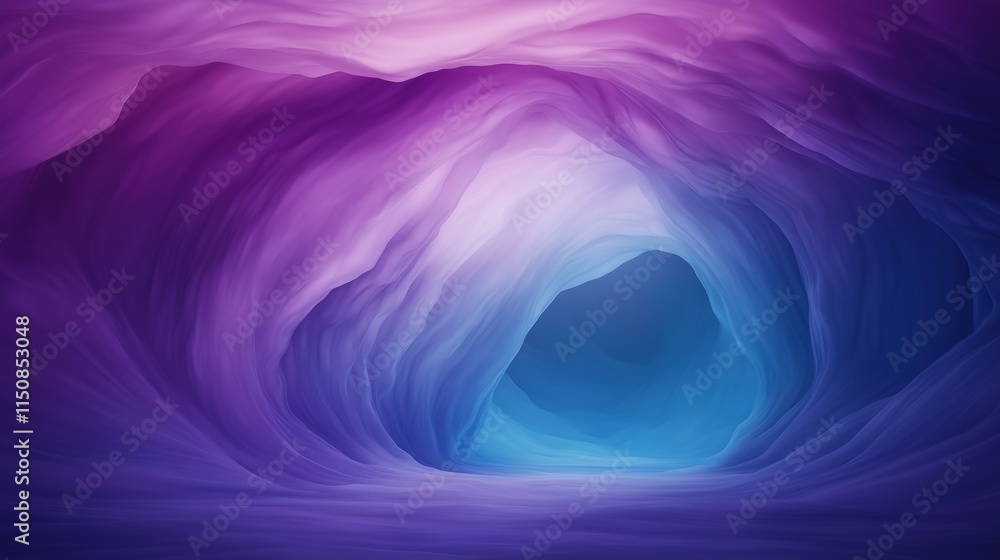 Poster mystical 3d rendered cave with vibrant purple and turquoise undulating formations showcasing an othe