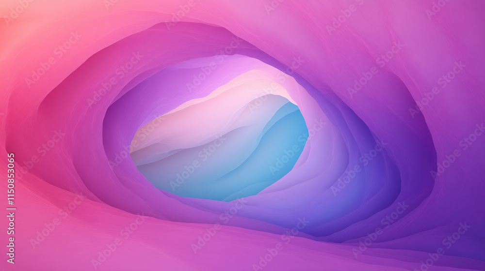 Poster surreal 3d rendered cave with purple and turquoise undulating forms in abstract art style for modern
