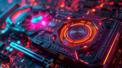 Futuristic Cyberpunk-Style Graphics Card with Neon Accents