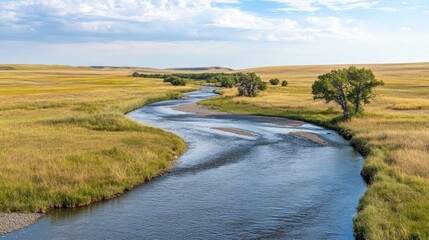Serene River Winding Through Golden Prairie