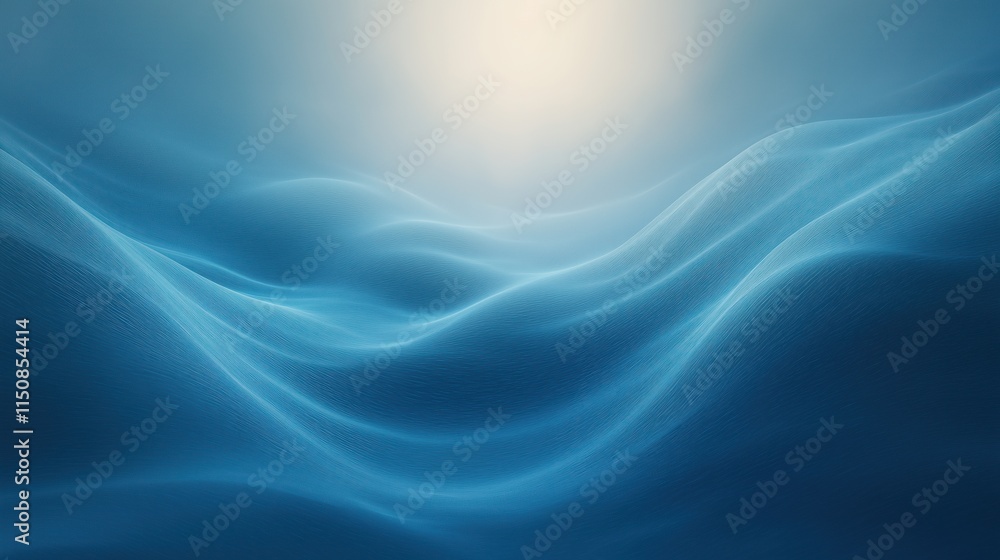Poster mesmerizing blue ocean-inspired particle waves on gradient background evoking calmness elegance and 