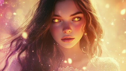 Golden Eyed Woman Mystical Portrait Art Fantasy Fairytale Enchanting Radiance