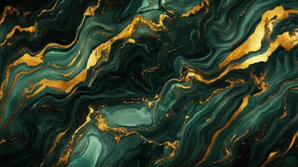 Fototapeta premium Abstract Emerald Green and Gold Marble Texture Swirls Elegant Luxury Background Design for Wallpaper