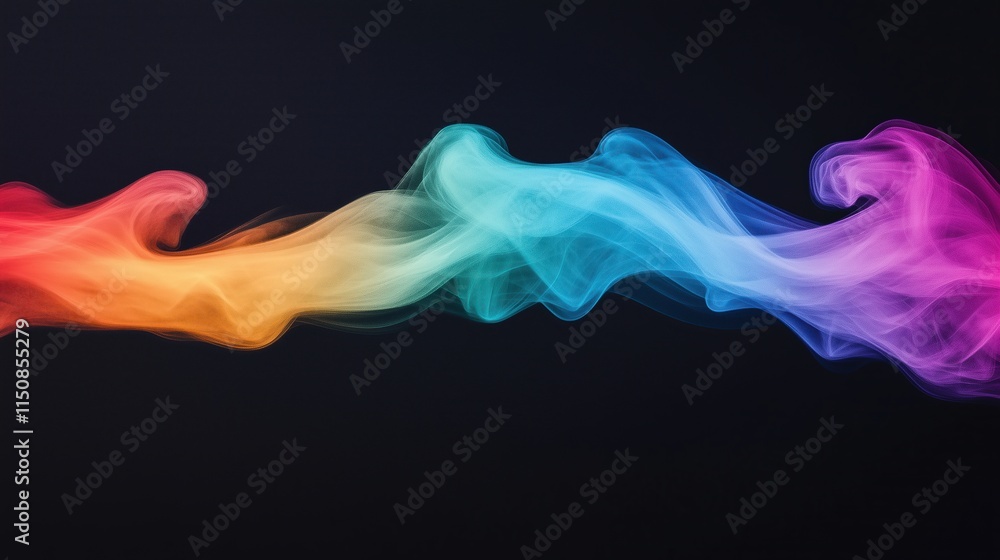Poster colorful smoke trails against black background representing abstract art and dynamic motion with vib