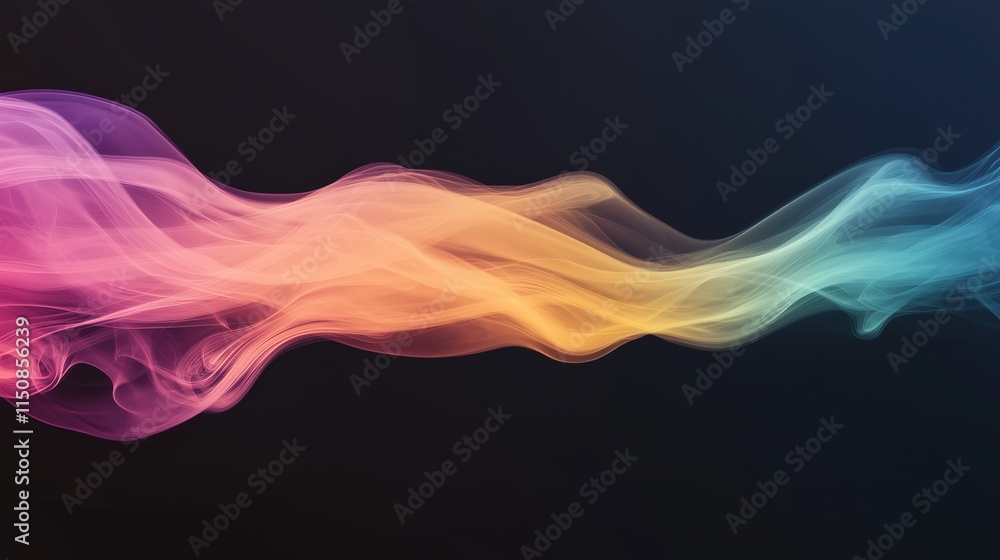 Poster colorful smoke trails flowing on black background illustrating abstract creative energy and vivid mo