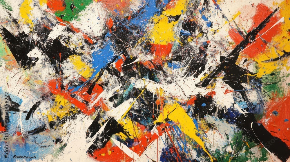 Poster abstract painting with vibrant colors and dynamic forms.