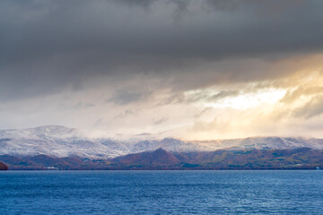 This is a landscape winter scenery at Toyako town in Hokkaido, Japan. Toyako town is located near Lake Toya, this area is well known as a tourist destination in this prefecture.