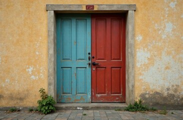 two colored doors, antique doors