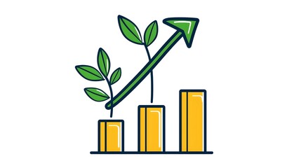 Growth Chart with Green Leaves and Upward Arrow for Business Success