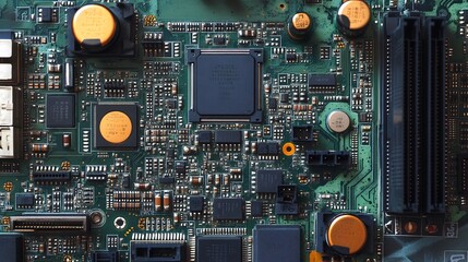 Close-up of a circuit board with various components.