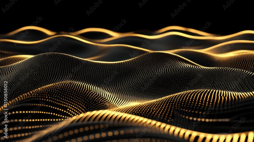 Poster abstract digital landscape with glowing waves and light patterns