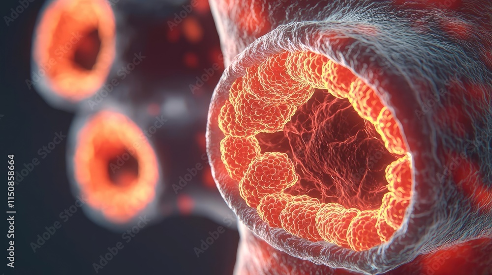 Poster asthma disease idea. close-up view of vibrant cells showcasing intricate biological structures.