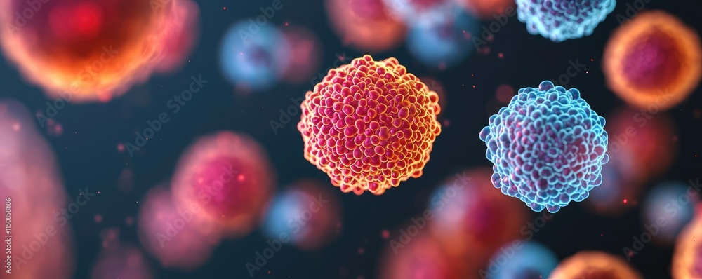 Poster liver disease concept. close-up view of colorful cells floating in a biological environment.
