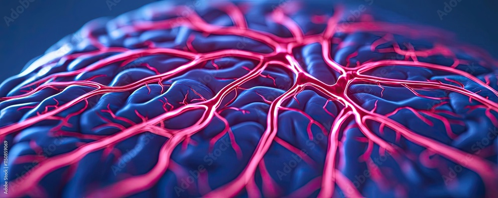 Poster stroke disease idea. close-up view of a brain's intricate neural network showcasing vibrant connecti