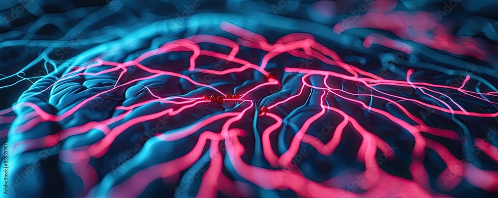 Poster stroke disease idea. abstract close-up image of a colorful brain structure with glowing neural pathw