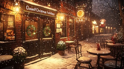 Snowy Christmas Eve Cafe Closed For Holidays
