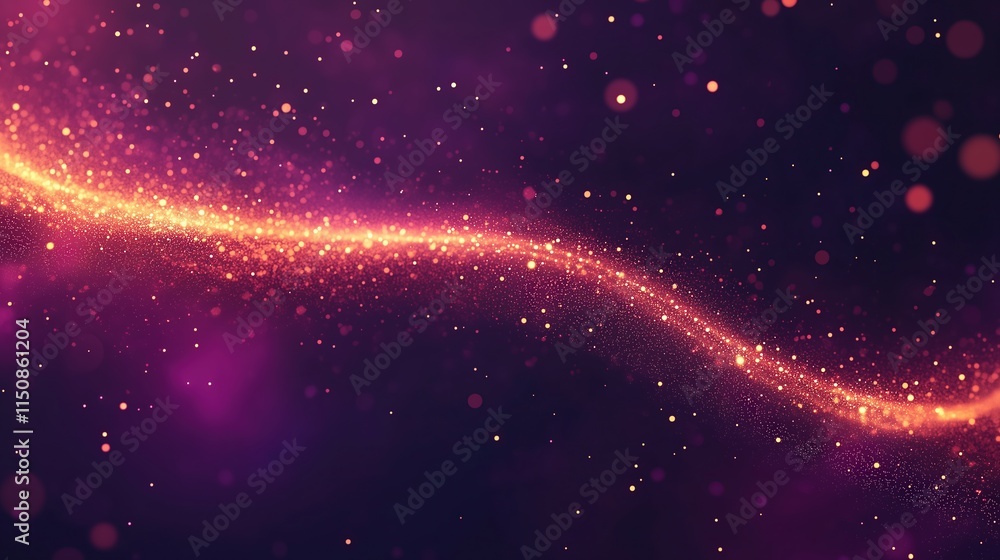 Poster glowing particle wave in space creating abstract luminescent path amid sparkling cosmic background w