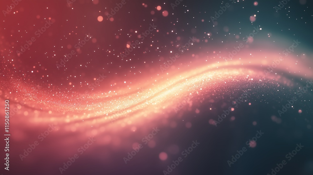 Poster abstract particles forming a glowing wave in space with dynamic light effects and vibrant colors for