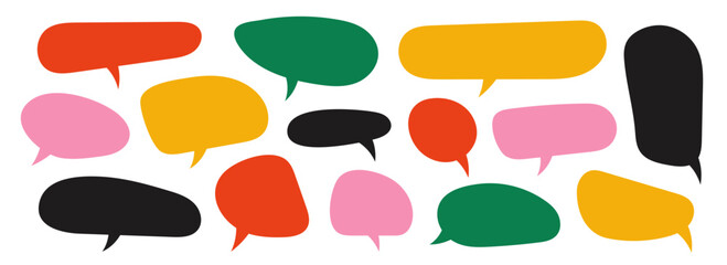Colorful speech bubble set. Empty comic text box collection. Cartoon chat message balloon pack for poster, label, tag, banner, badge, sticker, logo. Pop art doodle frame or border bundle. Vector