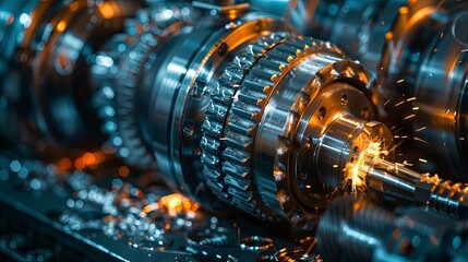 Fototapeta premium Close-up of Industrial Gear Manufacturing with Sparks