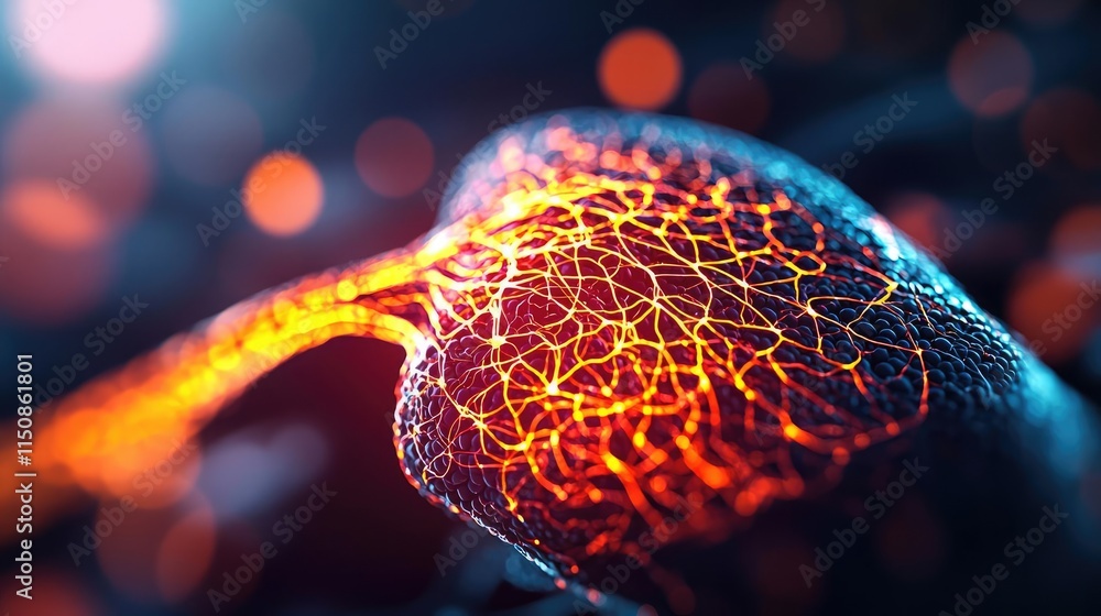 Poster liver disease concept. abstract close-up of a vibrant, illuminated leaf structure showcasing intrica