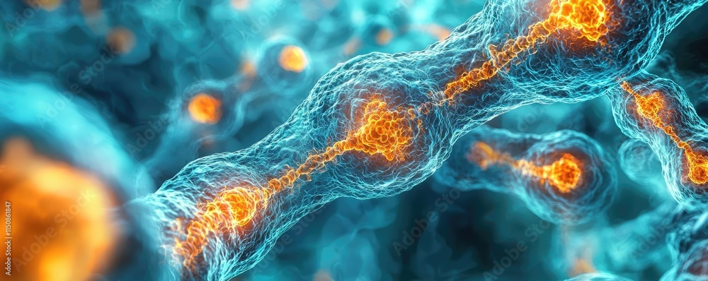 Poster asthma disease idea. abstract view of neurons and synapses demonstrating neural connectivity and act