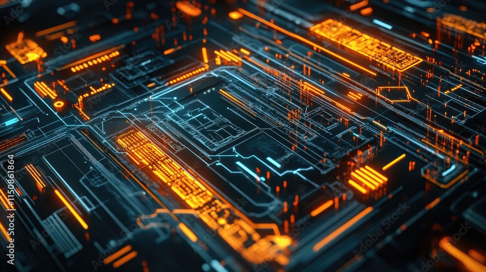 Aufkleber futuristic technology background with neon lights and circuit patterns