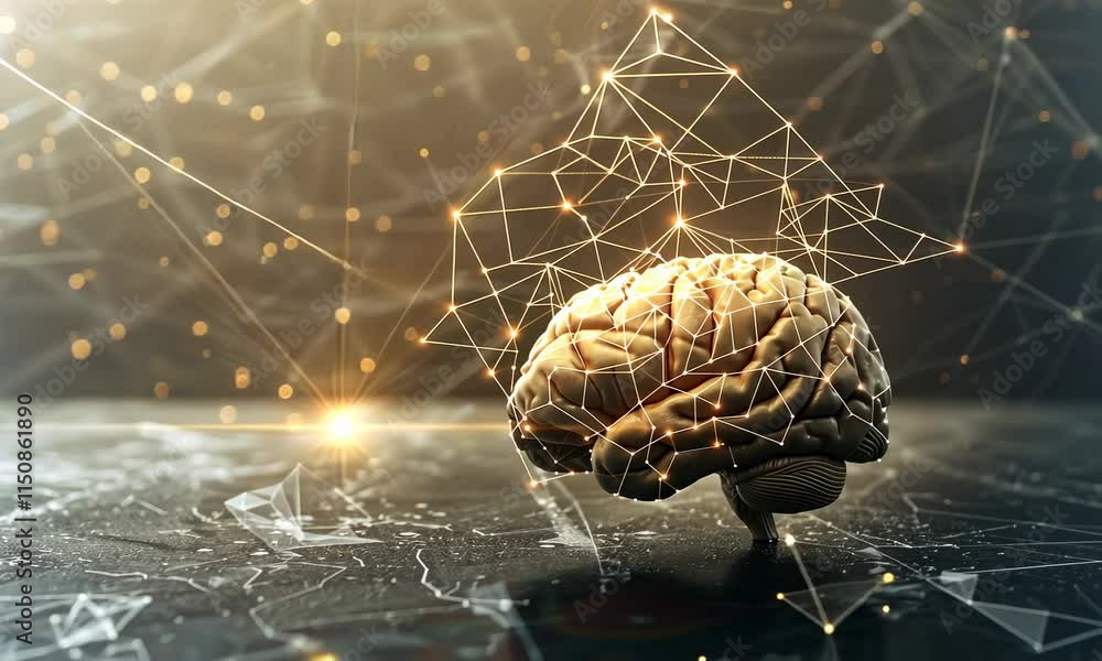 Poster digital brain connected to glowing neural network
