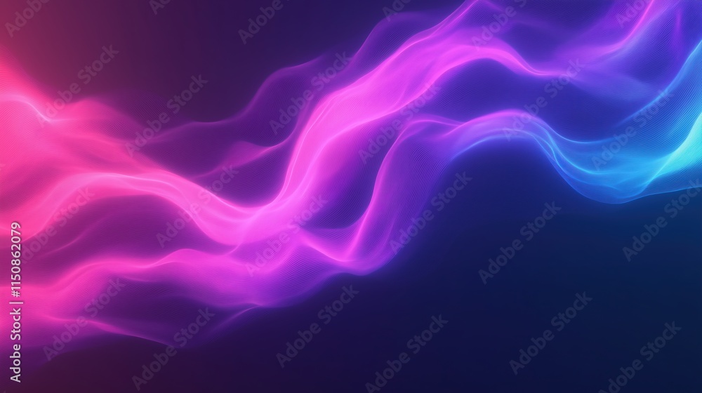 Poster vibrant neon waveforms in abstract fluid motion against dark background for futuristic technology an