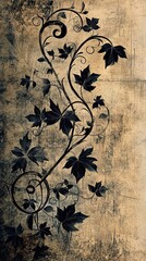 Dark Vines and Leaves on Grunge Background