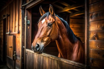 Bay Horse Stable Portrait Photography - Dark Wood, Equestrian Art, Horse Portrait