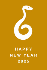 年賀状 2025, ヘビ, 巳, 干支, 新年, シンプル, ゴールド