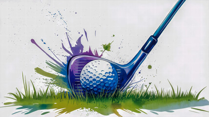 Golf Ball and Club with Dynamic Color Splash