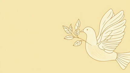 Fototapeta premium Serene dove carrying an olive branch, symbol of peace and hope.