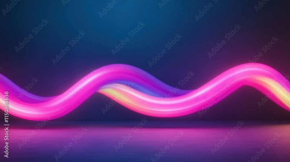 Poster neon light trails creating dynamic shapes against dark background in abstract style for modern desig