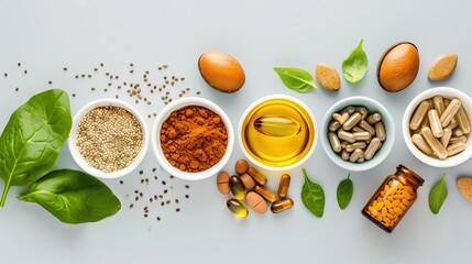 Healthy Dietary Supplements and Natural Ingredients on Table