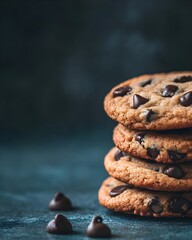 Delicious homemade chocolate chip cookies on a light background.