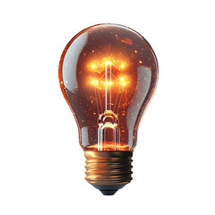 Classic light bulb with glowing filament, sketch style, no background