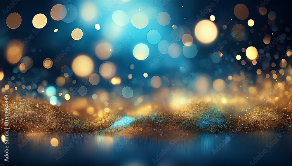 Poster c background. abstract backdrop. blue and gold particles abstract with bokeh background.