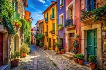 Fototapeta premium Collioure Street Photography: Colorful Buildings, South France Urban Exploration