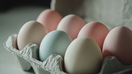 Colorful Eggs in a Carton on a Soft Focus Surface