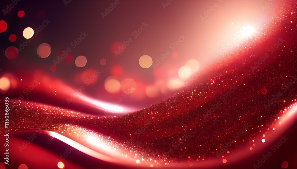 Poster Red glitter abstract with blurry light background patterns. Red wavy abstract background.