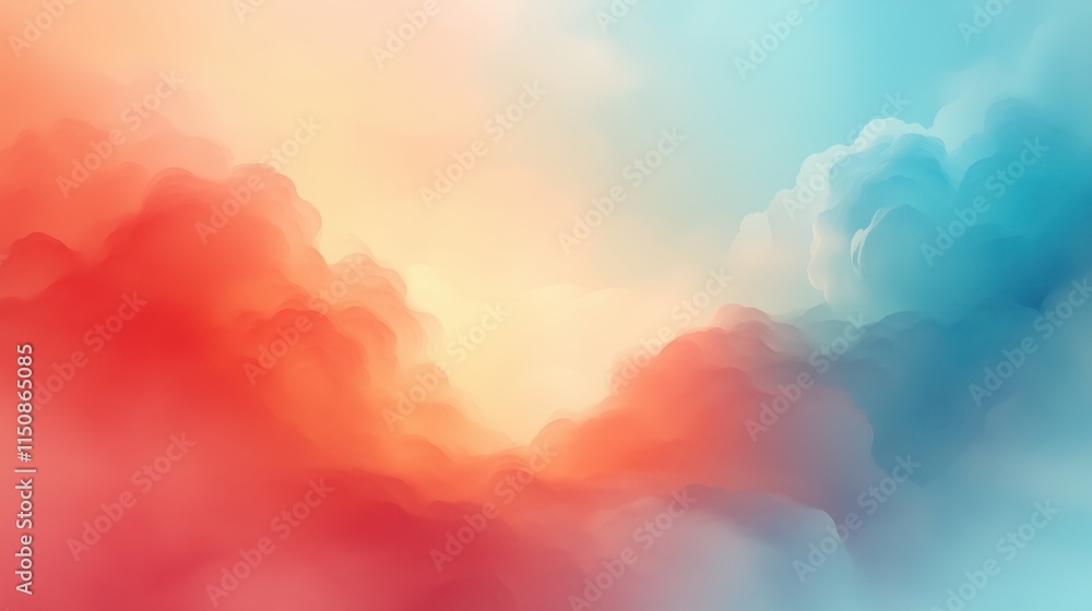 Aufkleber abstract fractal clouds in blue and red tones creating a dreamy atmospheric art design with 16:9 asp